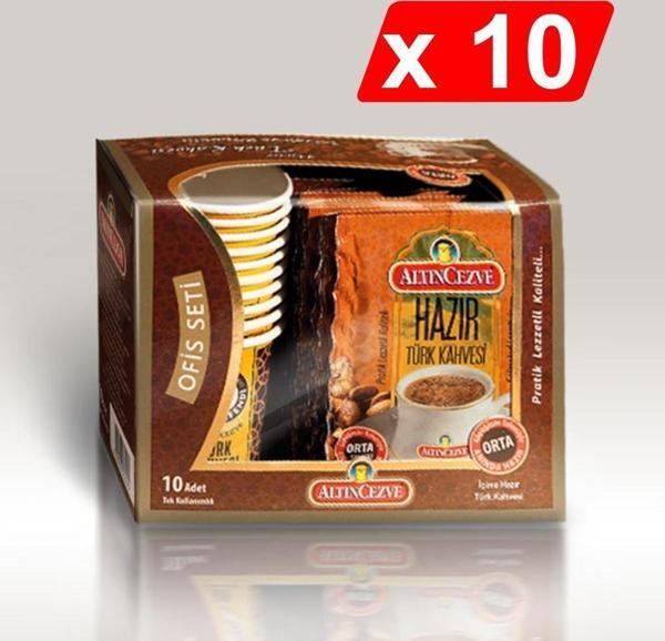 Altın Cezve Hazır Türk Kahvesi Ofis Seti Orta Şekerli 10 x 9 Gr - 10LU PAKET - Image 1