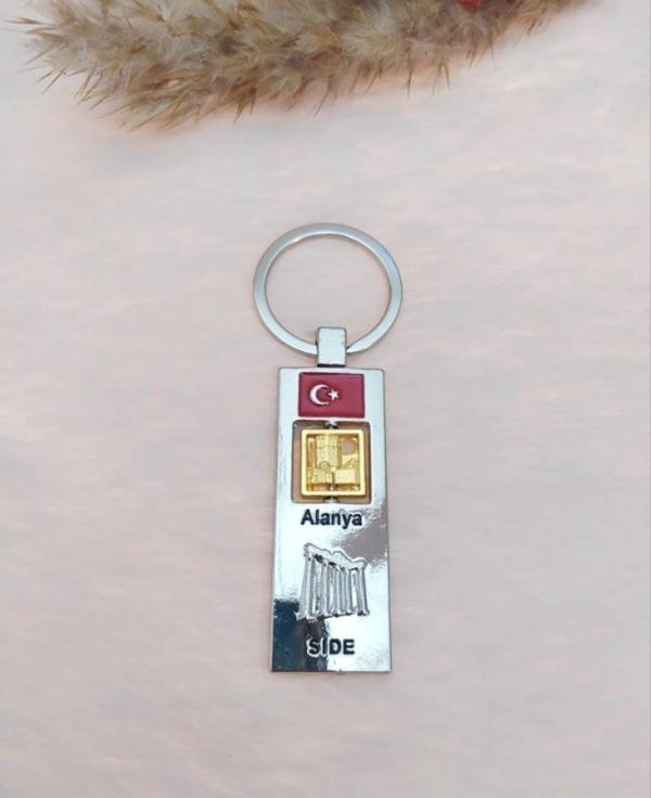 Anahtarlık Kararmaz Metal Türk Bayraklı Alanya Side Yazılı Metal Anahtarlık - Image 1
