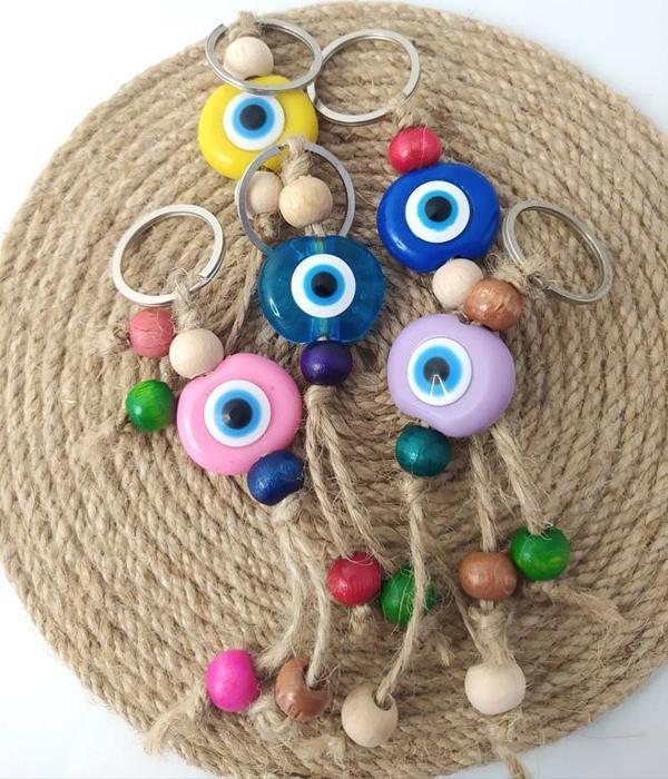 Nazar Boncuk Anahtarlık 5 Adet Kötü Göz Kovucu Nazar Hand Made Hasır Renkli Boncuklu Nazarlı Anahtarlık - Image 1