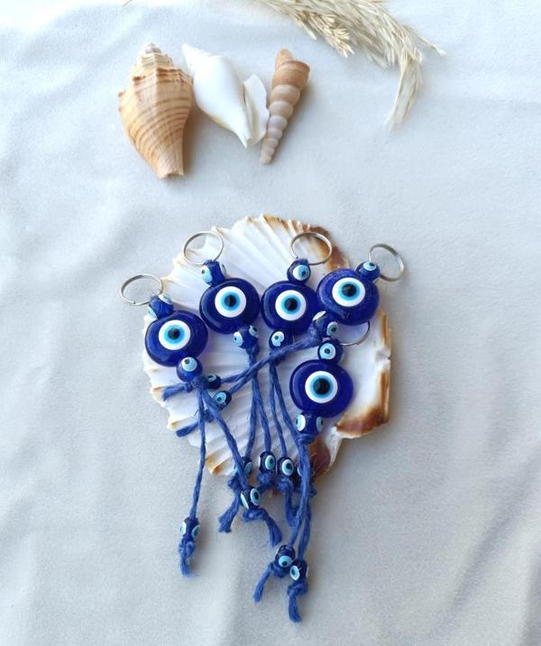 Nazar Boncuk Hasır Anahtarlık 5 Adet Araba Çanta Süsü Kötü Göz Kovucu Nazar Hand Made Mavi Boncuklu Nazarlı  - Image 1