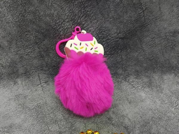 Silikon Ponpon Fuşya Sevimli Cupcake Anahtarlık Çanta Süsü - Image 1