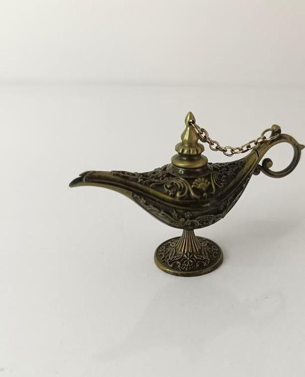 Alaaddin Sihirli Lamba Genie Lamp İbrik Biblo Dekorasyon Küçük Boy Antik Sarı - Image 1
