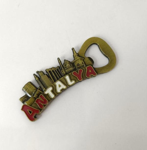 Antalya Görselli Metal Açacak Mıknatıslı Magnet Buzdolabı Süsü Şişe Açacağı Antik Sarı - Image 1