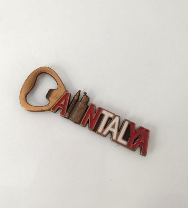 Antalya Görselli Metal Açacak Mıknatıslı Magnet Buzdolabı Süsü Şişe Açacağı Bakır Renk - Image 1