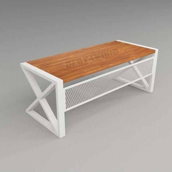 Leva Masif Ahşap Ofis Masası-beyaz Ayak-85x220x76 Cm - Image 1