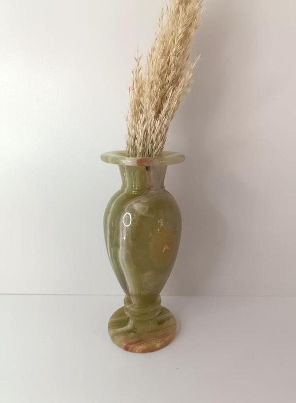 Vazo Çiçek Büyük Boy 25 cm Doğal Yeşil Onix Taşı  Mermer Biblo Ev Masa Süsü Dekoratif Obje   - Image 1