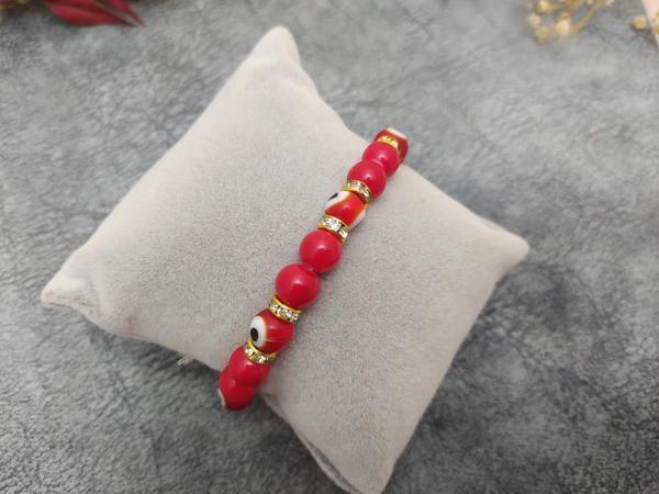 Nazar Boncuklu Swarovski Taşlı Kırmızı Renk Nazar Lastikli Bileklik - Image 1