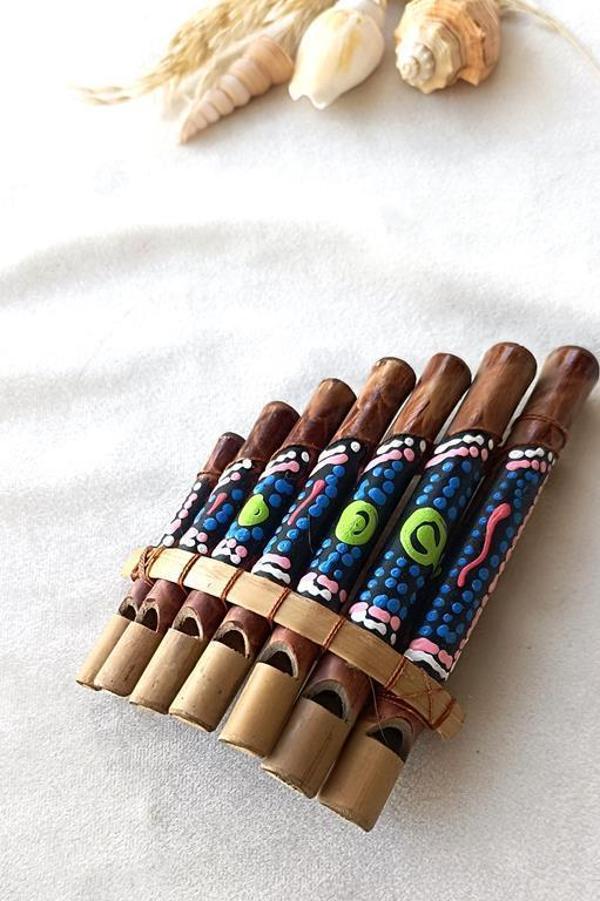 Pan Flüt Bambu Boyalı Ahşap El Sanatları Dekoratif  7 Nota Müzik  - Image 1