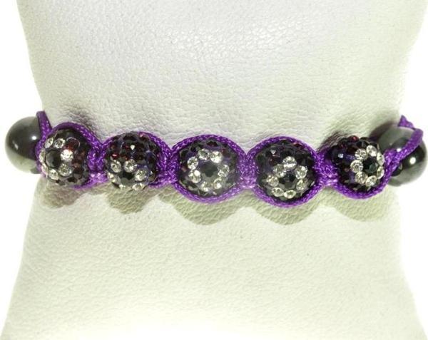 Swarovski Taşlı Şambala Nazar Boncuklu Örgü İp Mor Bileklik Hediyelik Bileklik - Image 1