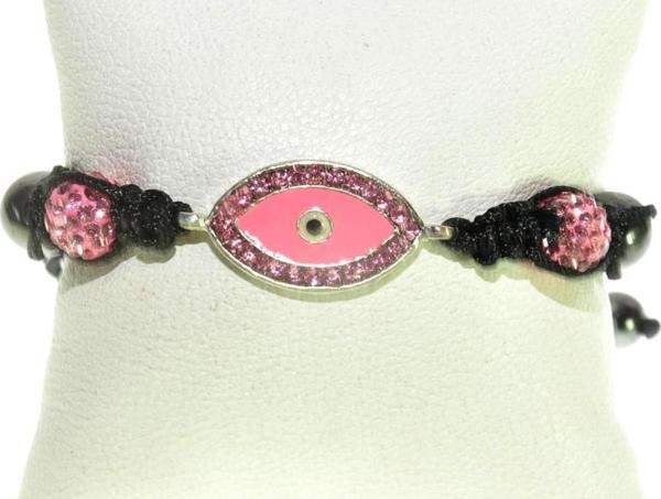 Swarovski Taşlı Şambala Nazar Göz Örgü İp Pembe Bileklik - Image 1