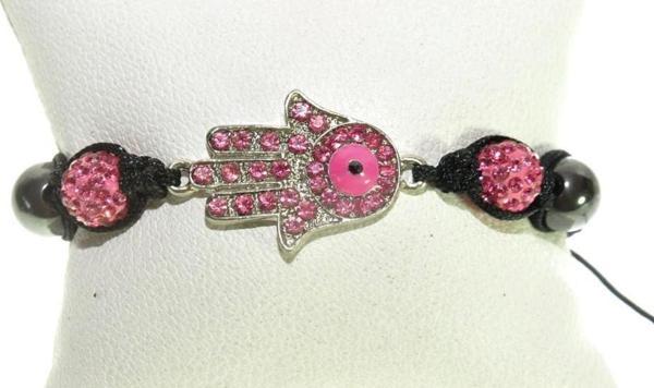 Swarovski Taşlı Şambala Nazarlı Metal El Örgü İp Pembe Bileklik - Image 1