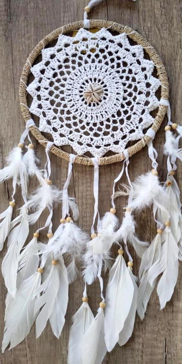 Hdmarketim Düş Kapanı Dreamcatcher Kuş Tüyü Duvar Süsü %100 Pamuk Elişi - Image 1