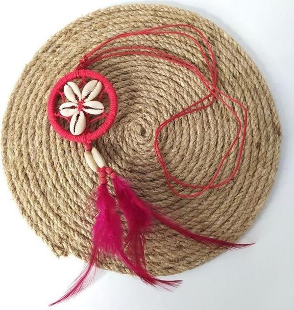 Araba Süsü Mini Düş Kapanı Kolye Dreamcatcher Deniz Kabuklu Tüylü Ayarlanabilir Kolye - Image 1