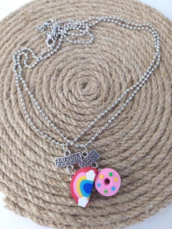 Best Friend Arkadaşlık Çift Kolye Donut Gökkuşağı Bijuteri Takı Aksesuar - Image 1