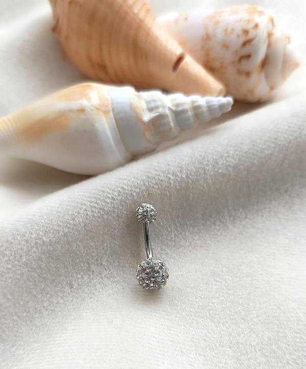 Göbek Piercing Medikal Çelik Vidalı Şambala Top Gri Kadın İthal 316 L Paslanmaz 15836 - Image 1