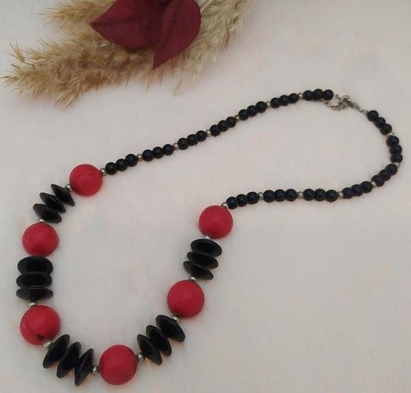 Hdmarketim Doğal Kırmızı Taşlı Ve Boncuklu Kolye - Image 1