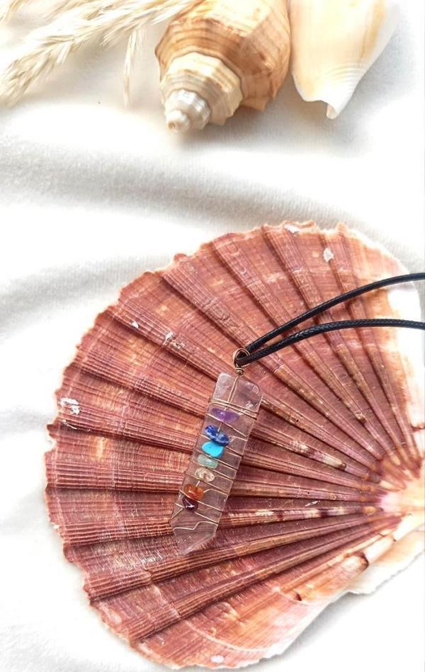 Kolye Gerdanlık Çakra Yoga Reiki Doğal Kristal Kuvars Tel Sarma Karışık Taş - Image 1