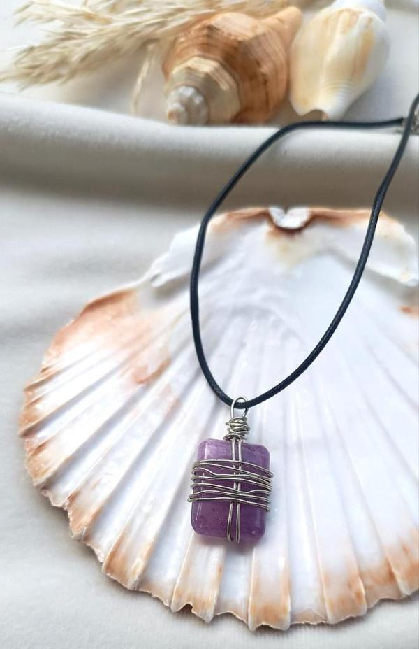 Kolye Gerdanlık Doğal Taş Ametis Tel Sarmal Çakra Yoga Reiki Kadın     - Image 1