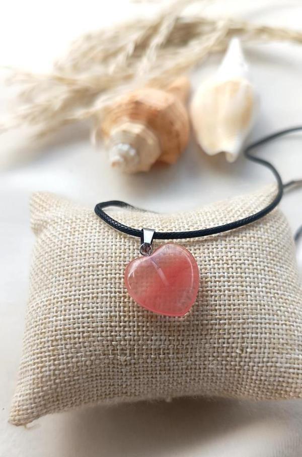 Kolye Gerdanlık Kalp Yoga Reiki Doğal Pembe Kuvars Taşı Kadın Takı Hediye - Image 1