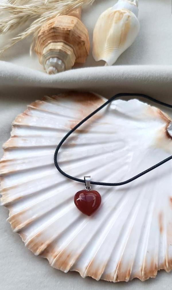 Kolye Gerdanlık Yoga Reiki Doğal Kalp Akik Taşı Genç Kadın Takı Hediye   - Image 1