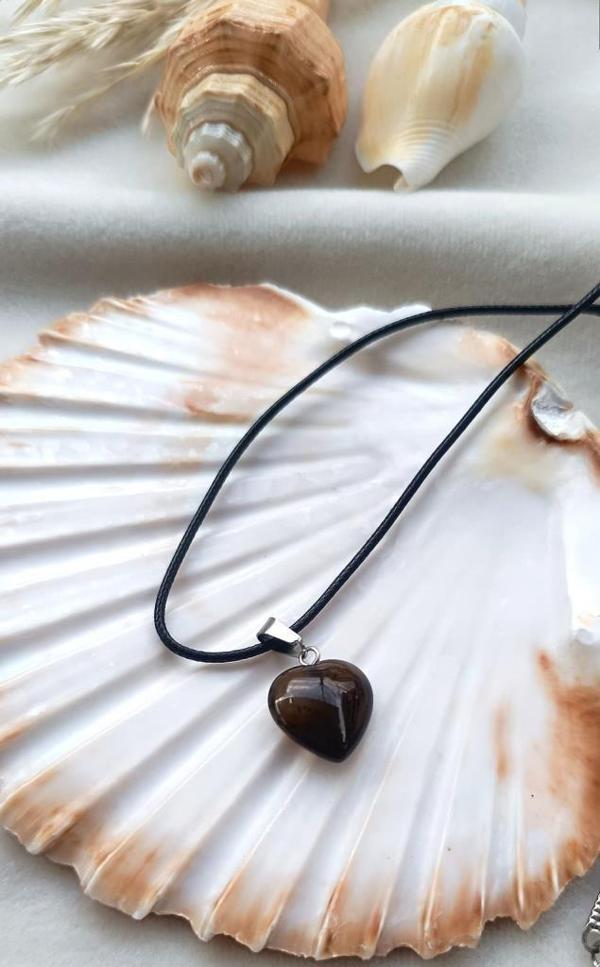 Kolye Gerdanlık Yoga Reiki Doğal Kalp Dumanlı Kuvars Taşı Genç Kadın Takı Hediye   - Image 1