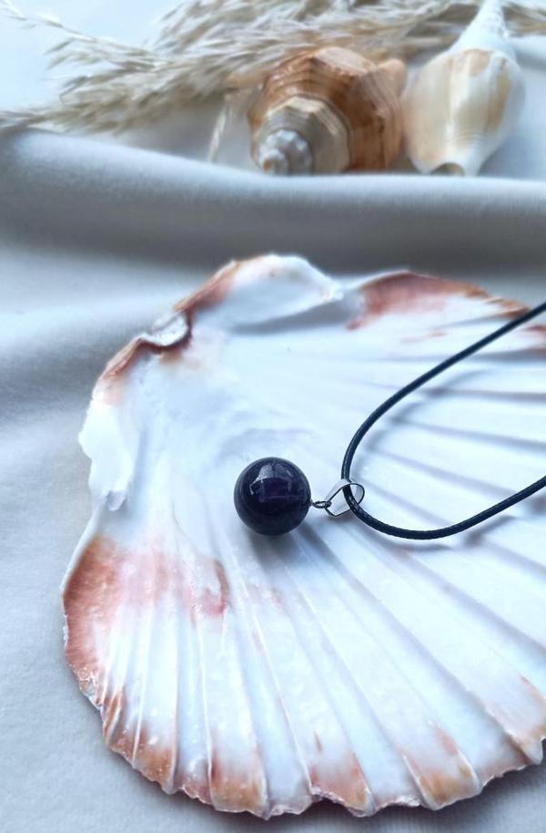 Kolye Gerdanlık Yuvarlak Ametis Doğal Taş Çakra Yoga Reiki Kadın     - Image 1