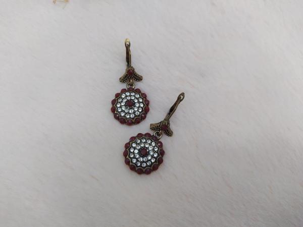 Hdmarketim Otantik Osmanlı Motifli Swarovski Taşlı Işıltılı Hürrem Sultan Eskitme Küpe Bordo - Image 1