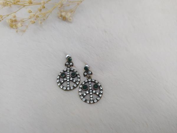 Hdmarketim Otantik Osmanlı Motifli Swarovski Taşlı Işıltılı Hürrem Sultan Eskitme Küpe Yeşil - Image 1