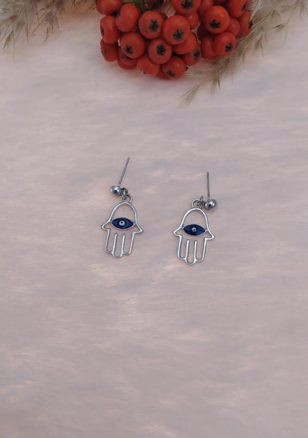 Hdmarketim Otantik Swarovski Taşlı Sallantılı Hamsa Figürlü Küpe Beyaz - Image 1