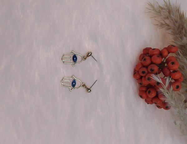 Hdmarketim Otantik Swarovski Taşlı Sallantılı Hamsa Figürlü Küpe Sarı - Image 1