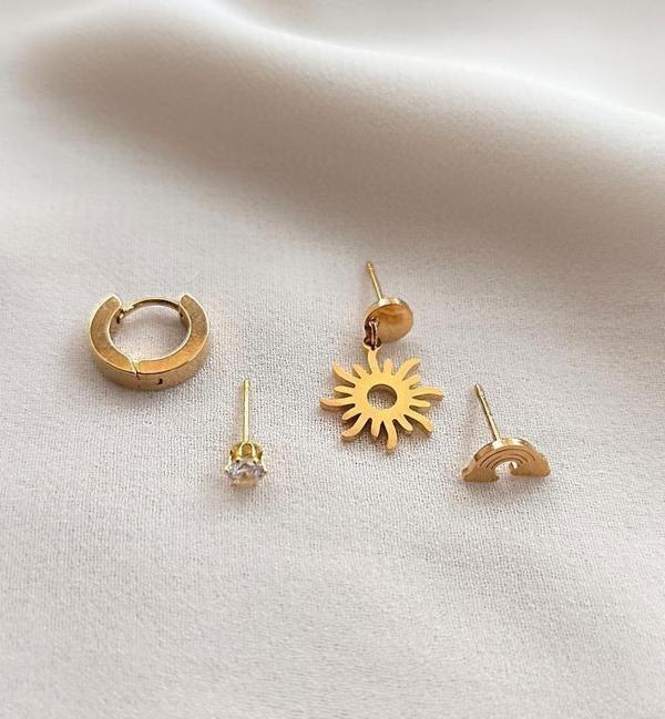 Küpe 4 lü Set Kararmaz Çelik 316L Sarı Renk Küpe Seti 16968 - Image 1