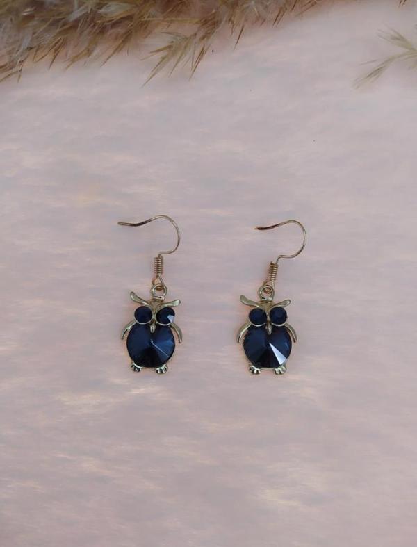 Hdmarketim Swarovski Siyah Taşlı  Renkli Işıltılı Baykuş  Küpe - Image 1