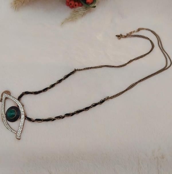 Hdmarketim Swarovski Yeşil Zümrüt Renk Herşeyi Gören Göz Kolye - Image 1