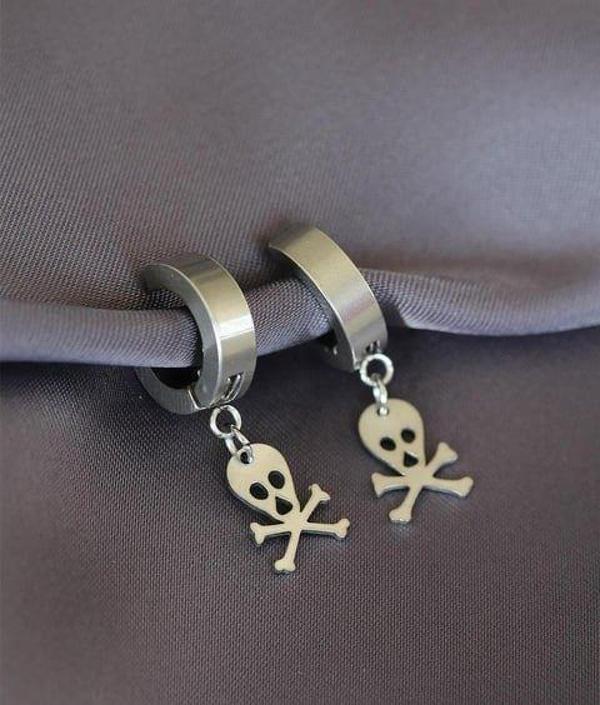 Küpe Kulak Kuru Kafa Çelik Gri Kadın Erkek İthal 316 L Paslanmaz Kararmaz  - Image 1