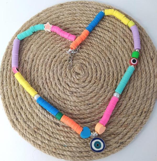 Renkli Nazar Boncuklu Fimo Kolye Bijuteri Takı - Image 1