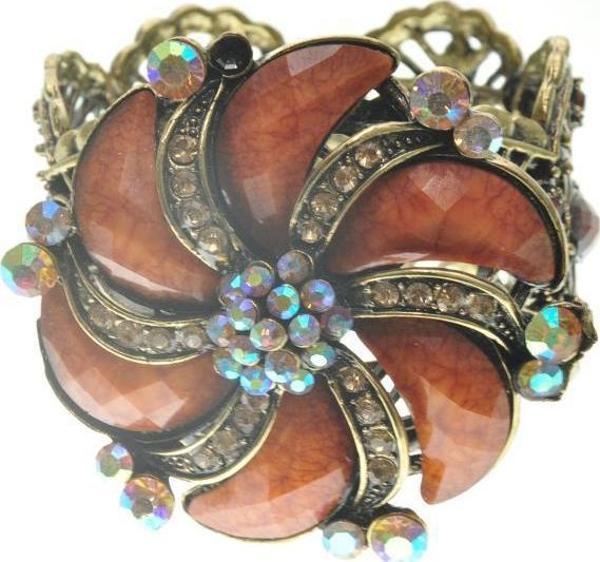 Hdmarketim Otantik Swarovski Taşlı Çiçekli Kelepçe Metal Bileklik - Image 1