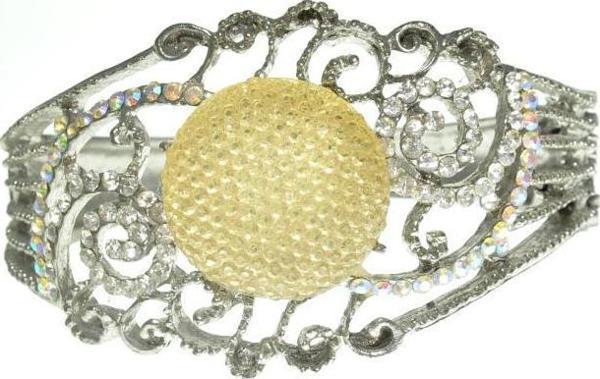 Hdmarketim Otantik Swarovski Taşlı Çiçekli Kelepçe Metal Bileklik - Image 1