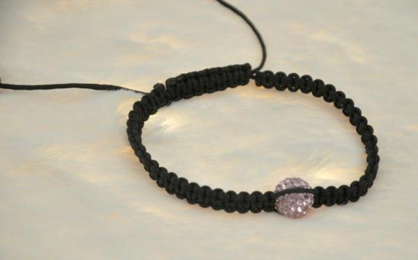 Hdmarketim Pembe Swarovski Taşlı Ayarlanabilir Örgü Siyah İp Bileklik - Image 1