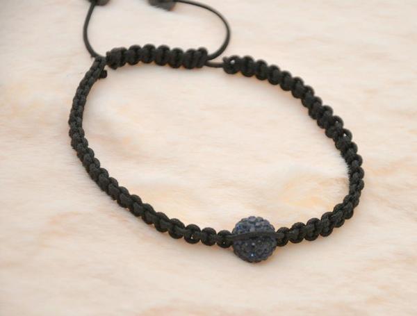 Hdmarketim Siyah Swarovski Taşlı Ayarlanabilir Örgü Siyah İp Bileklik - Image 1