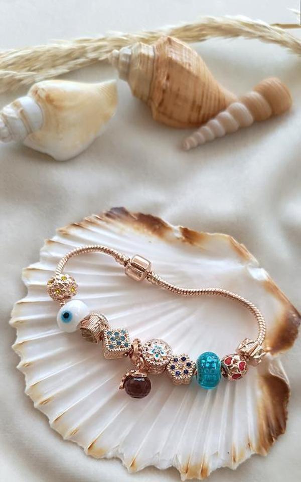 Bileklik Charm Nazar Boncuğu Kalp Yılan Zincir Bileklik - Image 1