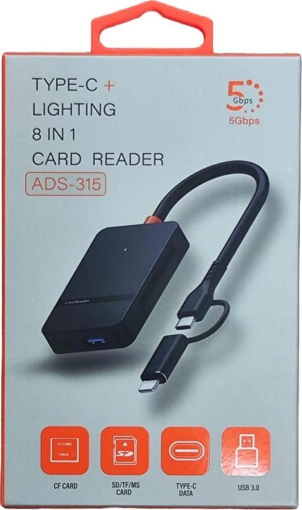 Pmr 8 in 1 Type C - Lightning Usb Çoklayıcı- Compact Flash- Microsd-Sd Kart Okuyucu Type C giriş - Image 1