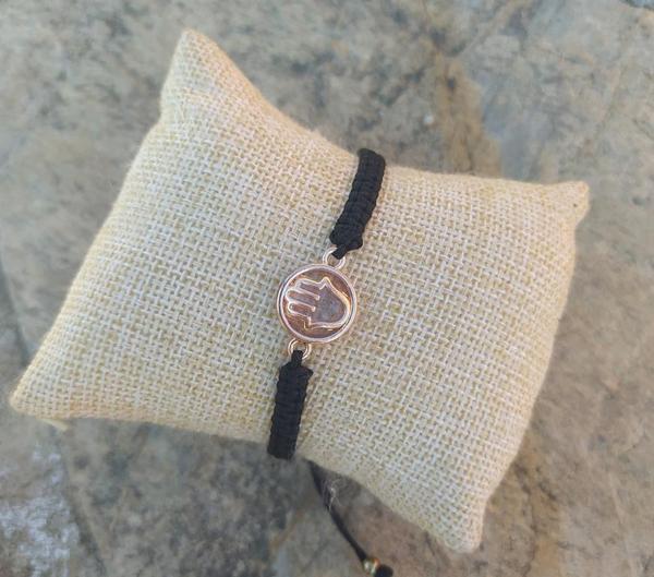 Bileklik El Figürlü Pembe Taşlı Rose Gold Makrome Ayarlanabilir İp Bileklik Bijuteri Takı Bilezik  - Image 1
