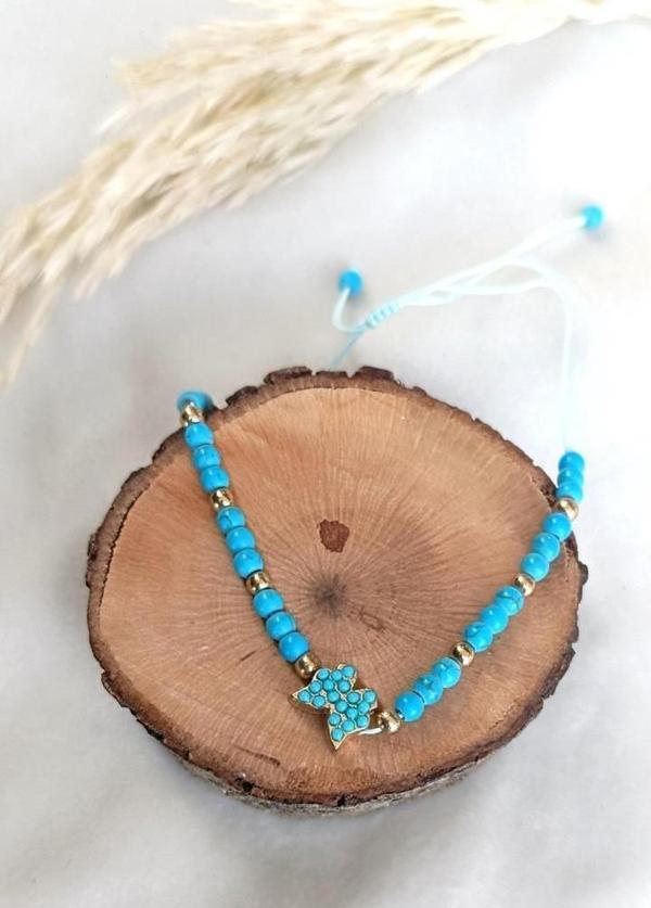 Bileklik Kelebek Model Dogal Taş Turkuaz Ayarlanabilir İp Bileklik Hediye Takı - Image 1