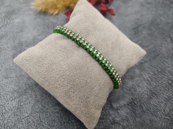 Deri Üzeri Yeşil İp Swaroski Taşlı Tasarım Ayarlanabilir - Image 1