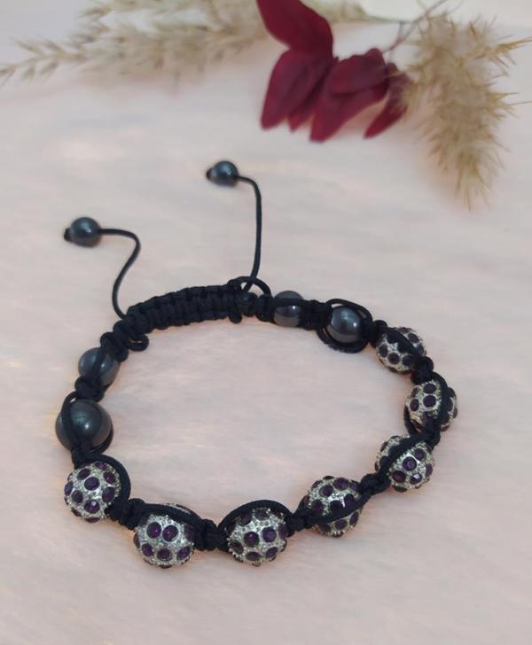 Hdmarketim Sıralı Swarovski Siyah Mor Taşlı Örgü Bileklik Ayarlanabilir - Image 1