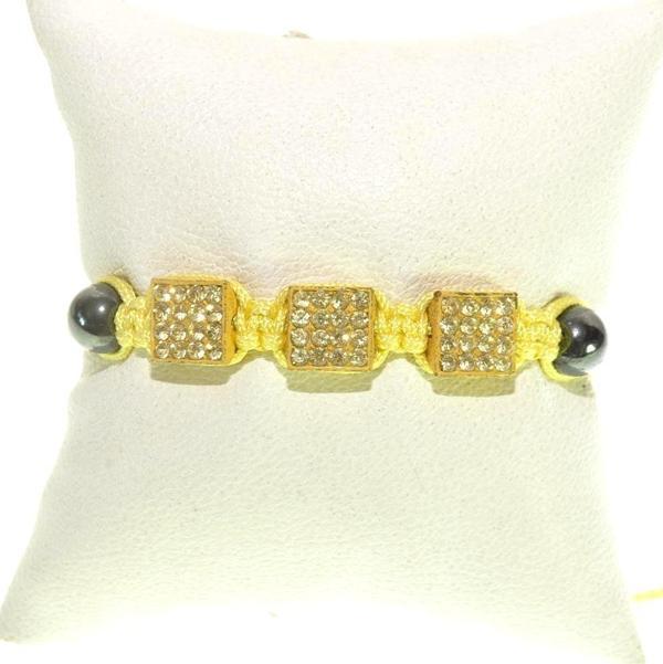 Şambala Şans Bİleklik Swarovski Taşlı Sarı Örgü Bileklik Ayarlanabilir Bileklik - Image 1