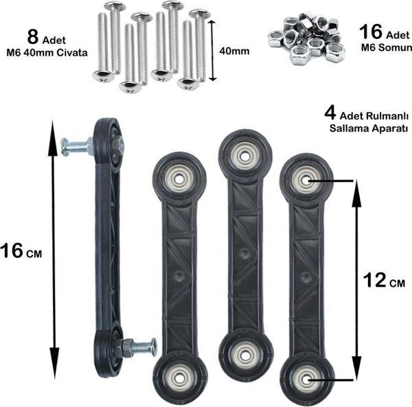 BEŞİK SALLAMA APARATI 12 CM SİYAH M6  ( 4 ADET ) - Image 1