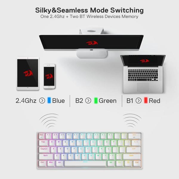 REDRAGON K530W-RGB-PRO RGB BROWN SWITCH KABLOSUZ MEKANİK Q GAMİNG KLAVYE BEYAZ - Image 1