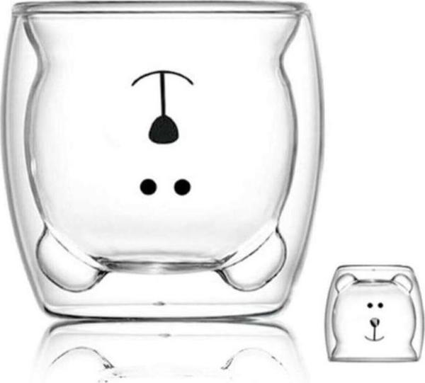 4 Adet Sevimli Ayı Çift Cidarlı Esperesso Magnolia Süt Kahve Su Kupa Borosilikat Bardak - Image 1