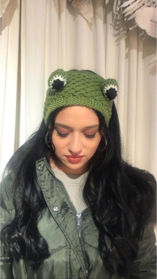 Bandana Örgü Yeşil Kurbağa Göz Saç Bandana Taç Toka Kız Kadın Esnek  - Image 1